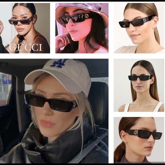 GUCCI CELEBS & INFLUENCERS FAV! SLIM RECTANGULAR IN SHINY BLACK SUNGLASSES 😎 - Picture 14 of 16